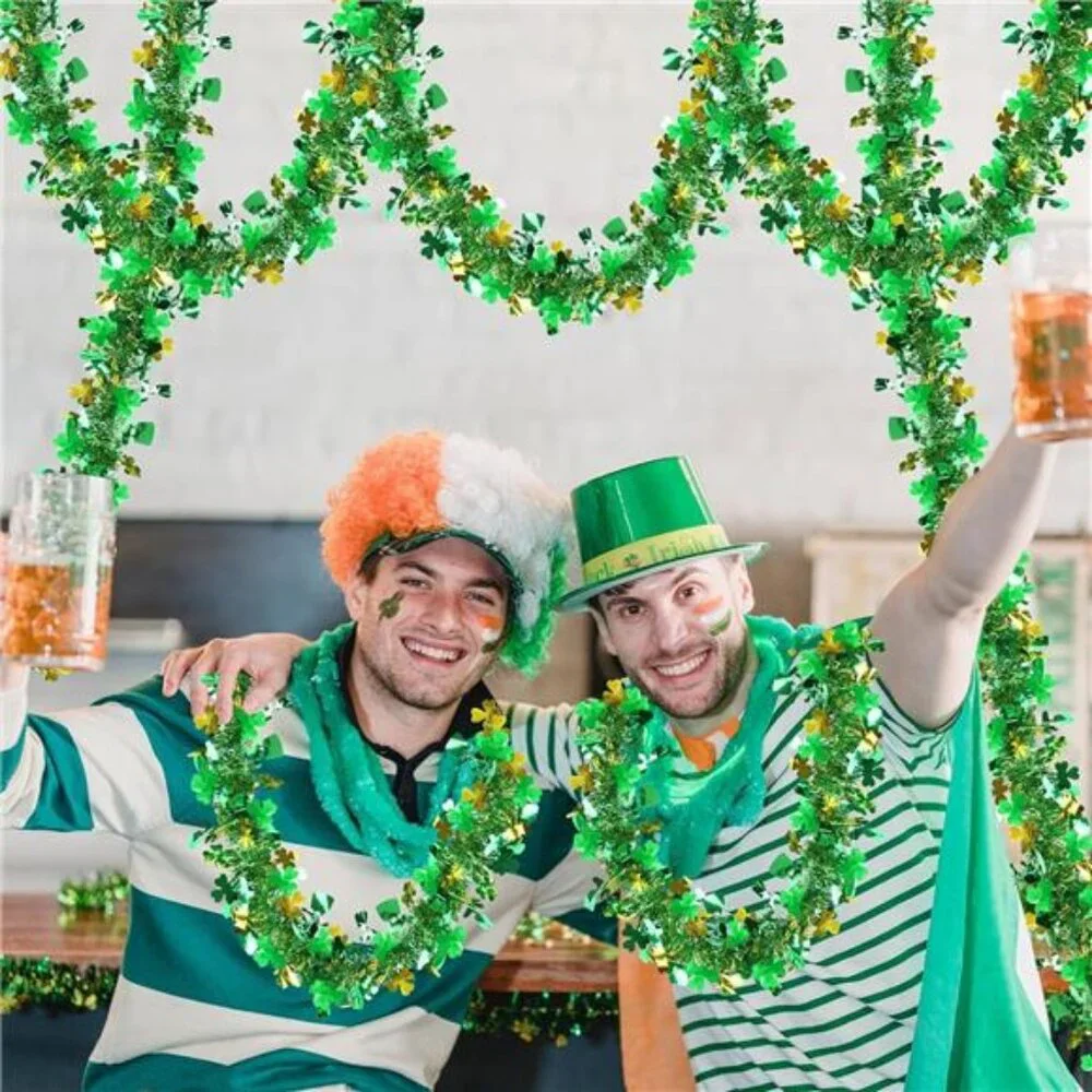 33 FT St Patricks Day Garland Decor Gold Green Shamrock Hat Tinsel Garland